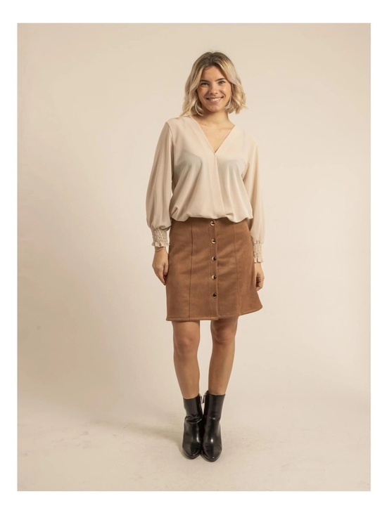 Wilfred Dresses & Skirts - Wilfred Suede-Look Button-Front Mini Skirt in Brown